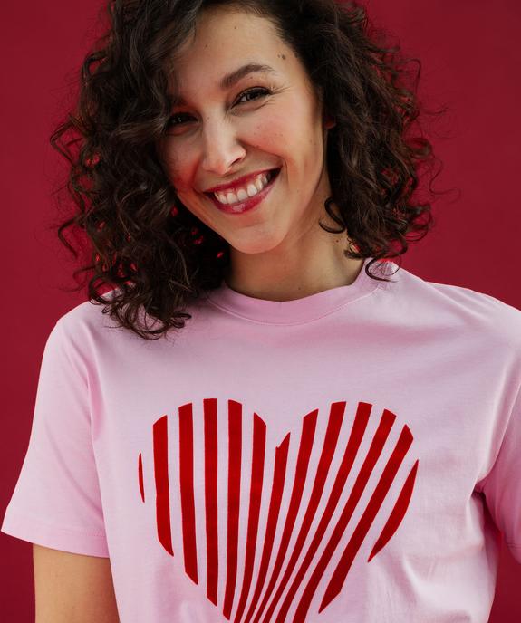 Tee-shirt manches courtes avec motif coeur velours femme vue3 - GEMO(FEMME PAP) - GEMO