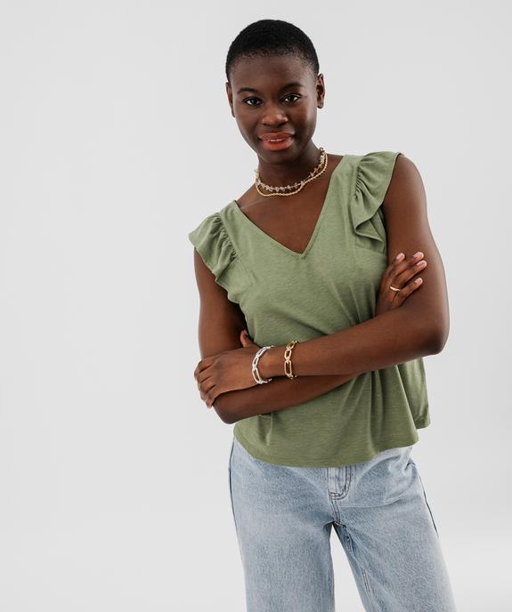 Tee-shirt sans manches pailleté et volanté femme vue1 - GEMO(FEMME PAP) - GEMO