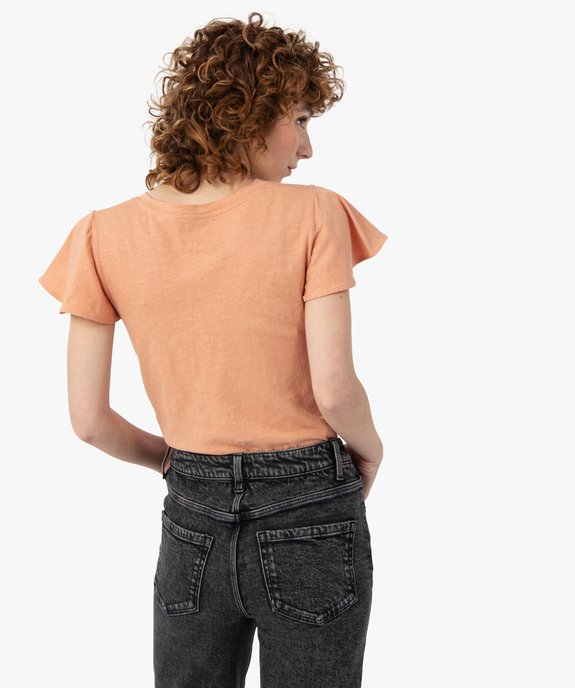 Tee-shirt femme à manches volantées avec message vue3 - GEMO(FEMME PAP) - GEMO