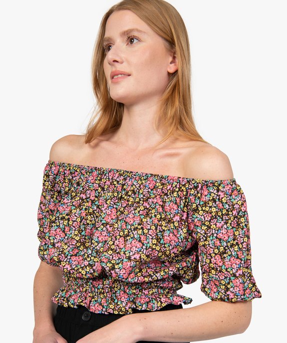 Blouse femme courte à motifs fleuris vue2 - GEMO(FEMME PAP) - GEMO
