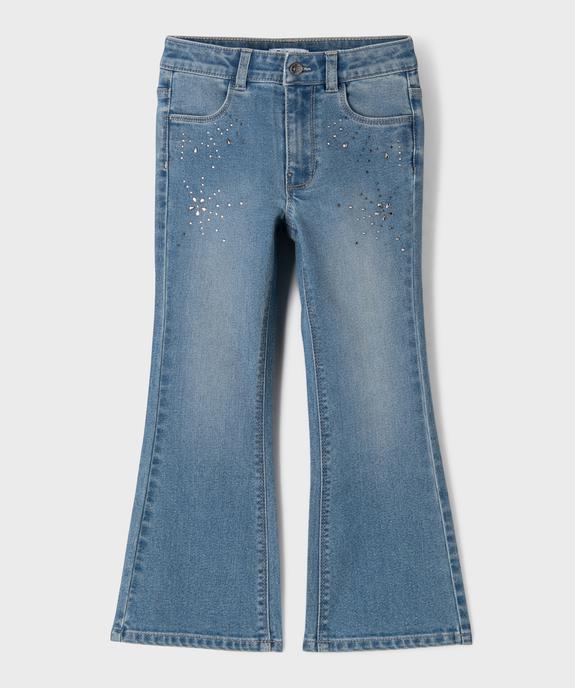 Jean flare à strass en denim stretch délavé fille vue1 - GEMO (ENFANT) - GEMO