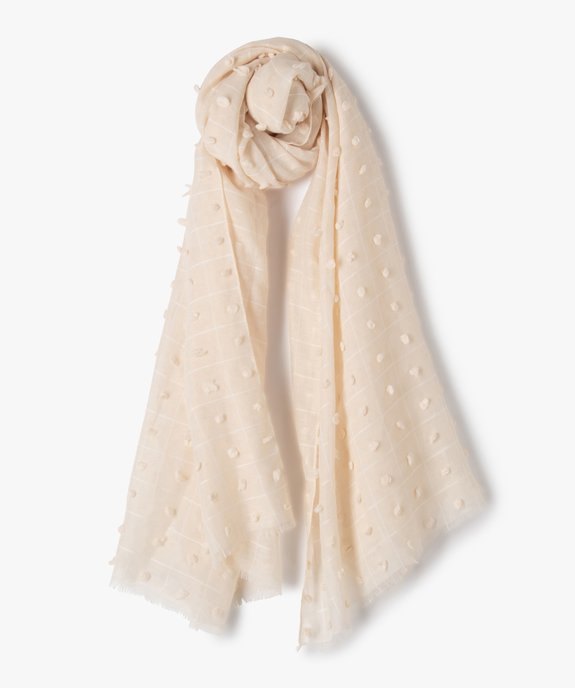 Foulard femme à carreaux avec petits pompons  vue1 - GEMO (ACCESS) - GEMO