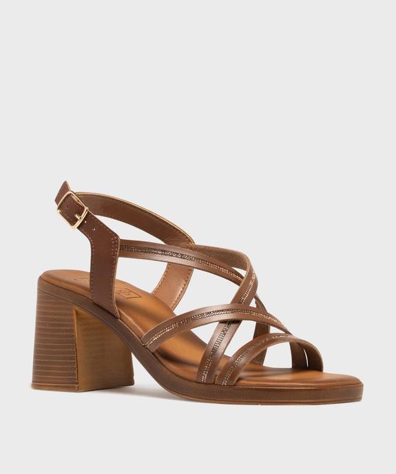 Sandales à talon flare, semelle intérieure cuir et brides à strass femme - Tanéo vue2 - FOLLOW ME - GEMO