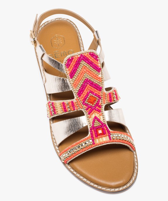 Sandales femme à talon plat intérieur cuir et dessus perlé vue5 - GEMO (CASUAL) - GEMO