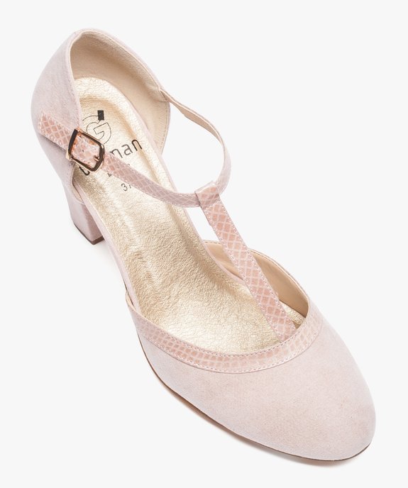 Escarpins femme à talon dessus en suédine et bride vernie style Salomé vue5 - VALENTINA BALDA - GEMO