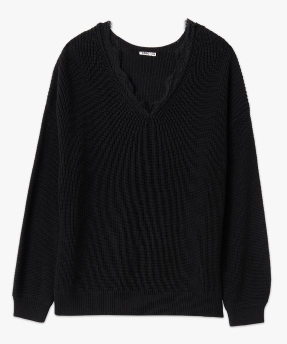 Pull femme grande taille avec décolleté V en dentelle vue4 - GEMO (G TAILLE) - GEMO