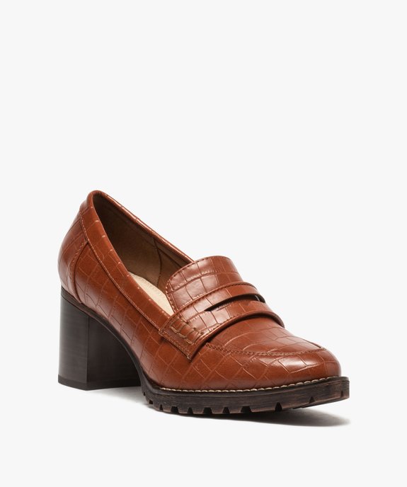 Mocassins femme à talon carré imitation croco vue2 - GEMO(URBAIN) - GEMO