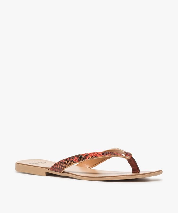 Sandales femme à talon plat et entre-doigts imitation cuir vue2 - GEMO (CASUAL) - GEMO