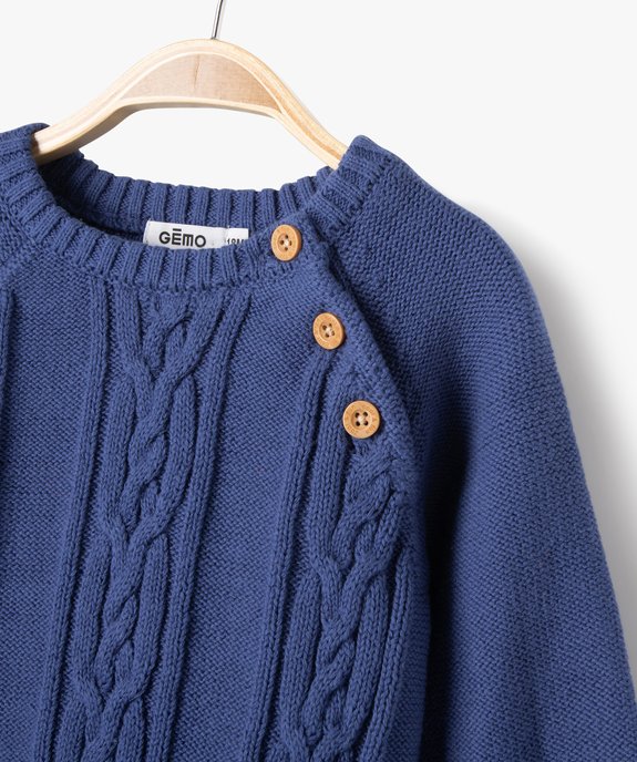 Pull bébé garçon en maille torsadée à manches raglan vue2 - GEMO(BEBE DEBT) - GEMO