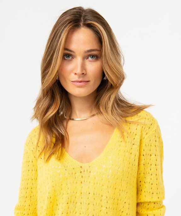 Pull léger à col V en maille ajourée femme vue5 - GEMO(FEMME PAP) - GEMO