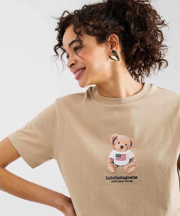 Tee-shirt manches courtes avec motif ourson femme - LuluCastagnette vue3 - LULU CASTAGNETTE G4G D - GEMO