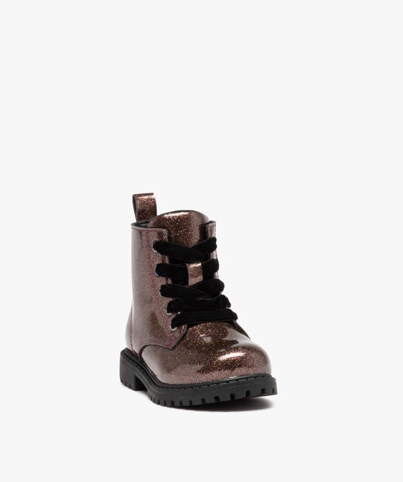 Boots pailletés avec lacets velours et semelle crantée bébé fille vue2 - GEMO(BEBE DEBT) - GEMO
