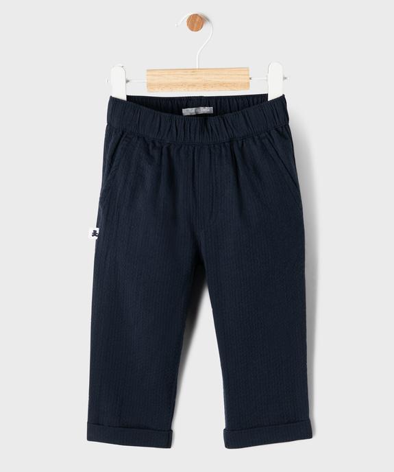 Pantalon droit à revers en coton gaufré bébé garçon - LuluCastagnette vue1 - LULUCASTAGNETTE - GEMO