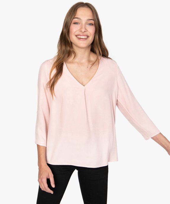 Blouse femme en maille fluide avec col V vue1 - GEMO(FEMME PAP) - GEMO