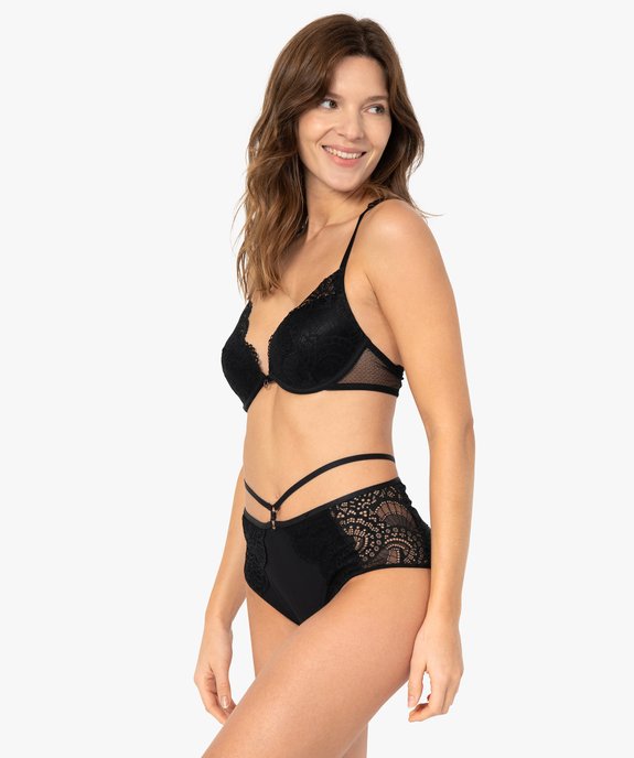 Culotte femme taille haute en microfibre et dentelle vue3 - GEMO(HOMWR FEM) - GEMO