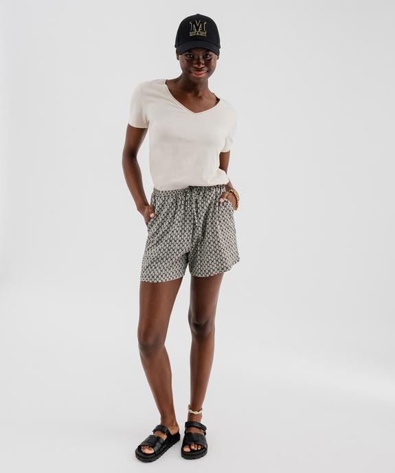 Tee-shirt à manches courtes avec col V roulotté femme vue4 - GEMO(FEMME PAP) - GEMO