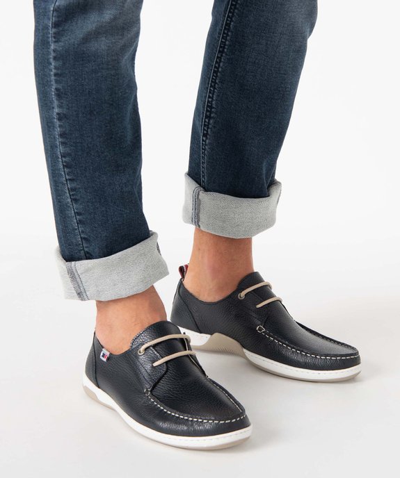 Chaussures bateau homme dessus cuir uni - Tanéo vue1 - TANEO - GEMO
