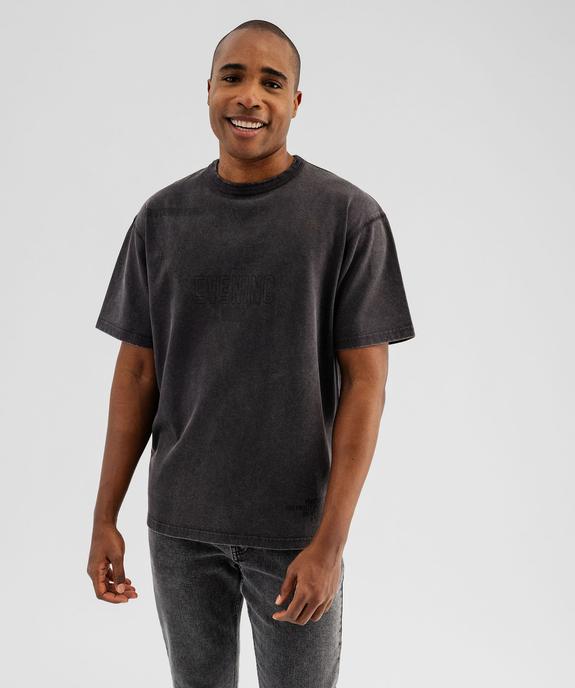 Tee-shirt manches courtes coloris délavé avec inscriptions homme vue1 - GEMO (HOMME) - GEMO