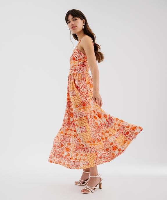 Robe longue à fines bretelles en viscose texturée à dos smocké femme vue6 - GEMO 4G FEMME - GEMO