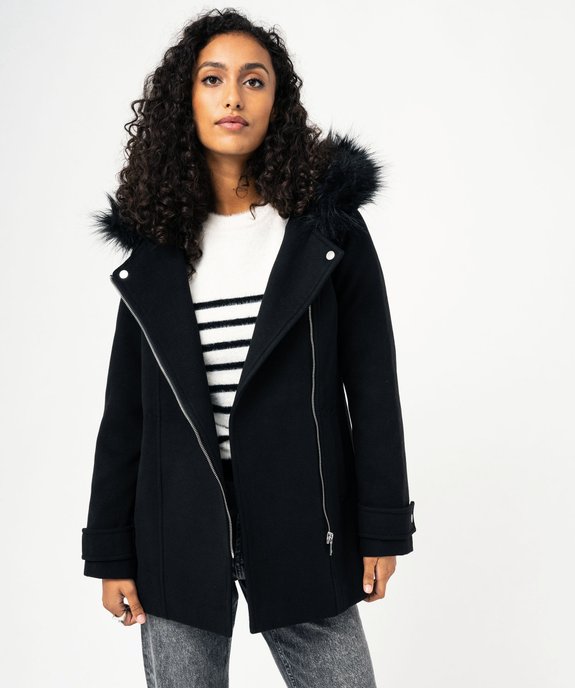 Manteau zippé à capuche en fourrure imitation femme vue1 - GEMO(FEMME PAP) - GEMO
