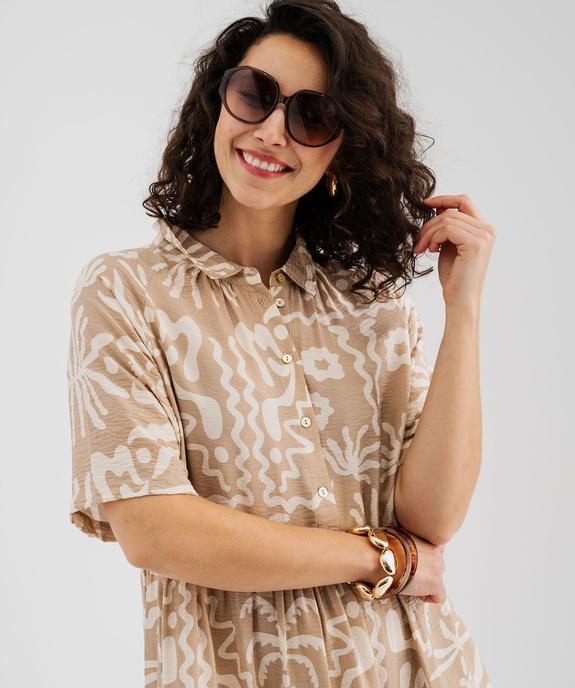 Robe longue et fluide à manches courtes imprimée femme vue2 - GEMO 4G FEMME - GEMO