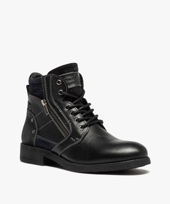 Boots homme dessus cuir uni détails métalliques - Taneo vue2 - TANEO - GEMO