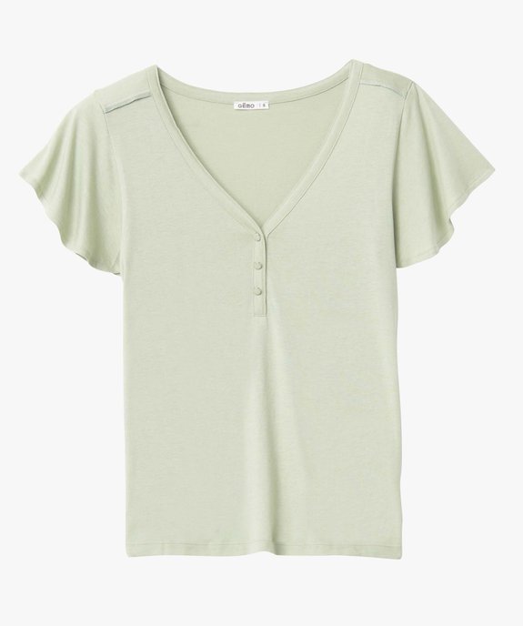 Tee-shirt femme à col V et manches volantées vue4 - GEMO 4G FEMME - GEMO