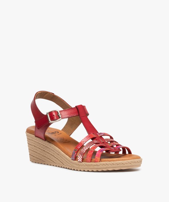 Sandales femme compensées dessus cuir multicolore vue2 - GEMO(URBAIN) - GEMO