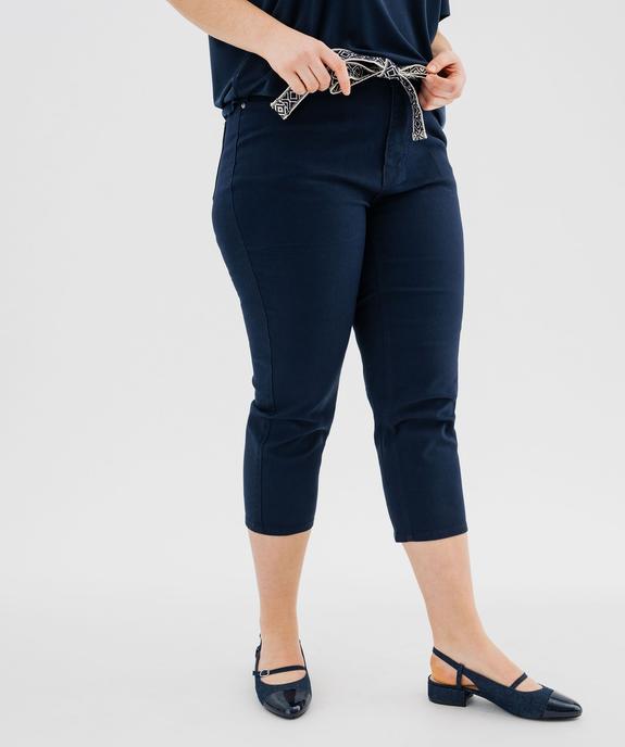 Pantacourt slim taille haute en coton stretch avec ceinture à nouer femme grande taille vue1 - GEMO 4G GT - GEMO