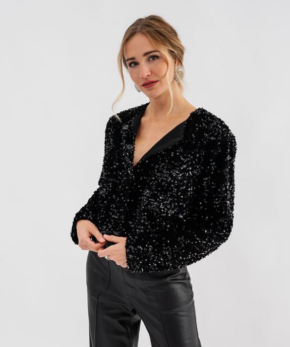 Veste courte en velours à sequins femme - GEMO(FEMME PAP) Veste courte en velours à sequins femme vue1 - GEMO(FEMME PAP) - GEMO