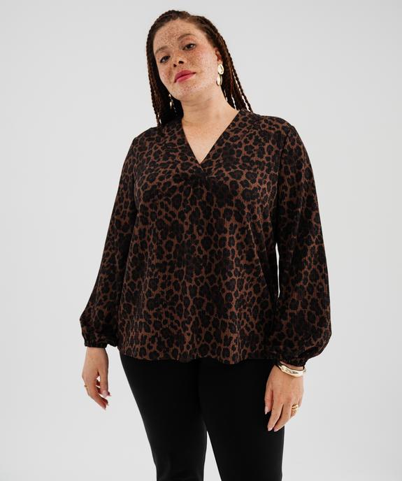 Tee-shirt imprimé à manches longues à col V femme grande taille vue4 - GEMO 4G GT - GEMO