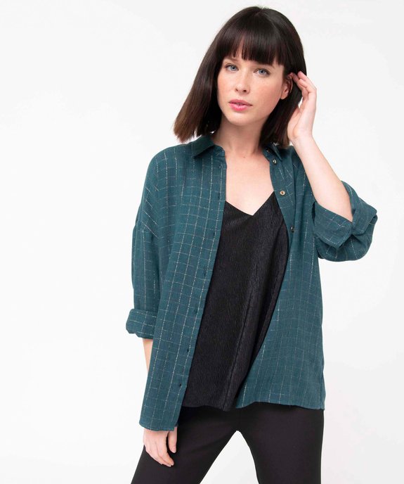 Chemise femme à carreaux en fil pailleté manches 3/4 vue1 - GEMO(FEMME PAP) - GEMO