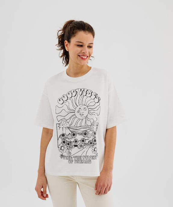 Tee-shirt manches courtes en jersey de coton imprimé femme vue4 - GEMO(FEMME PAP) - GEMO