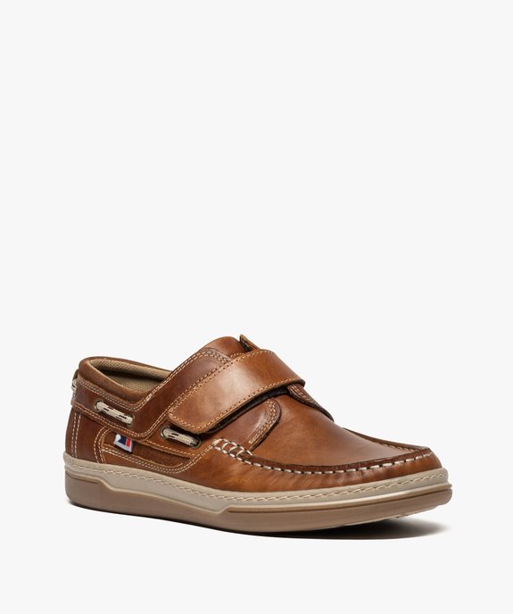 Chaussures bateau homme dessus cuir fermeture scratch vue2 - GEMO (CONFORT) - GEMO