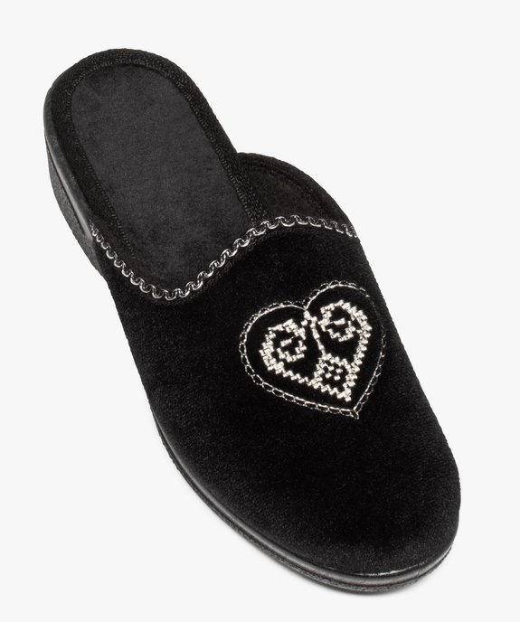 Chaussons femme mules confort en velours brodés cœur vue5 - GEMO(HOMWR FEM) - GEMO