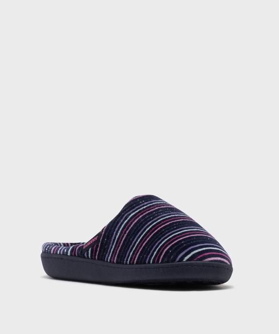 Chaussons mules à rayures et paillettes femme - Isotoner vue2 - ISOTONER - GEMO