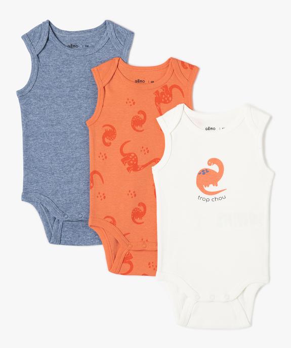 Body bébé garçon sans manches motif dinosaures (lot de 3) vue1 - GEMO 4G BEBE - GEMO