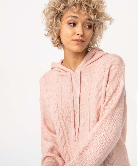 Pull femme à capuche en maille fantaisie vue2 - GEMO(FEMME PAP) - GEMO