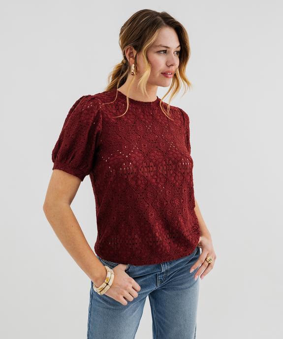 Tee-shirt à manches courtes en maille ajourée femme vue1 - GEMO 4G FEMME - GEMO