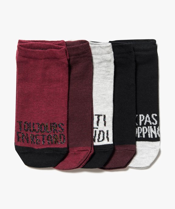 Lot de 5 paires de chaussettes ultra courtes à messages vue1 - GEMO(HOMWR FEM) - GEMO