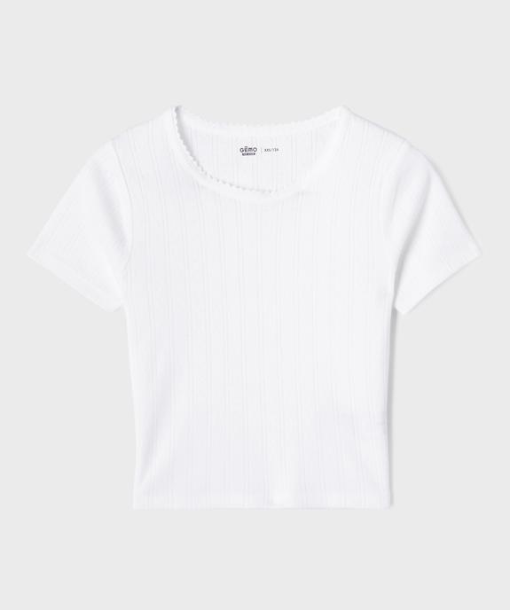 Tee-shirt manches courtes en jersey de coton ajouré fille vue1 - GEMO 4G FILLE - GEMO