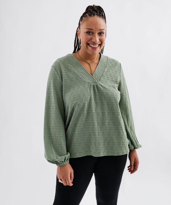 Blouse manches longues en maille ajourée femme grande taille vue1 - GEMO 4G GT - GEMO