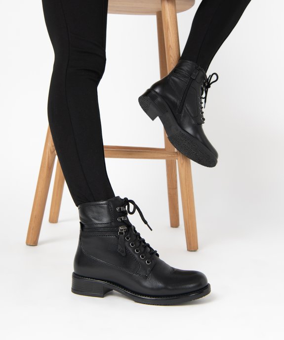 Boots femme à lacets dessus cuir uni - Tanéo vue1 - TANEO - GEMO
