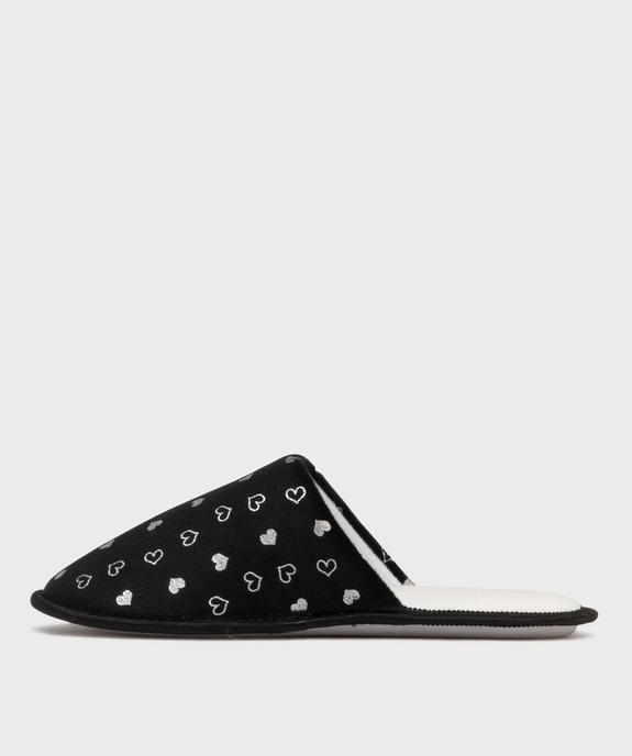 Chaussons mules en velours à motif cœurs brillants femme vue3 - GEMO 4G FEMME - GEMO