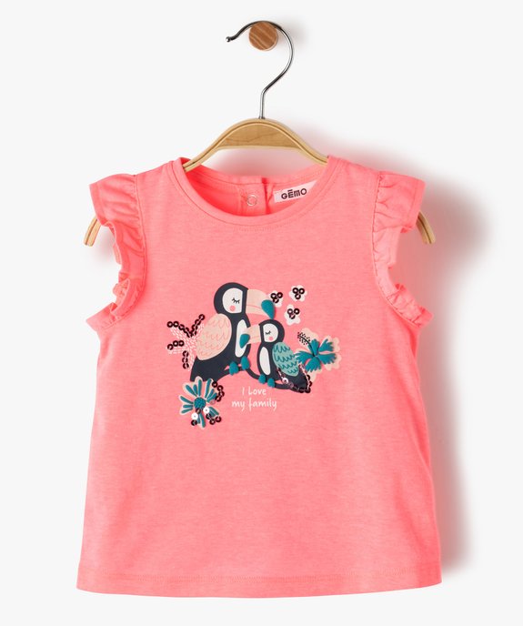 Tee-shirt bébé fille sans manches à volants et motif exotique vue1 - GEMO(BEBE DEBT) - GEMO