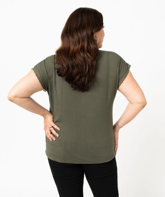 Tee-shirt femme grande taille à manches courtes et col V et dentelle  vue3 - GEMO 4G GT - GEMO
