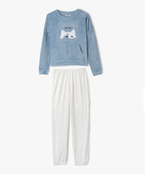 Pyjama en velours avec motif brodé fille vue1 - GEMO (JUNIOR) - GEMO