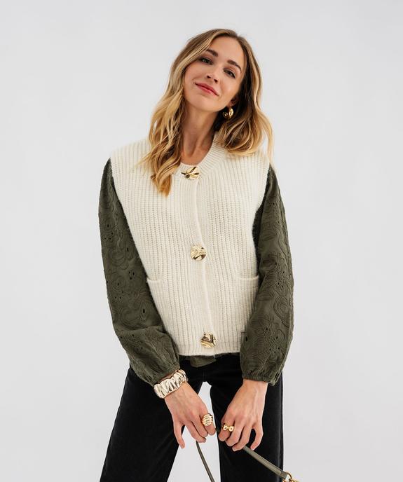 Gilet sans manches en grosse maille et boutons fantaisie femme vue2 - GEMO(FEMME PAP) - GEMO