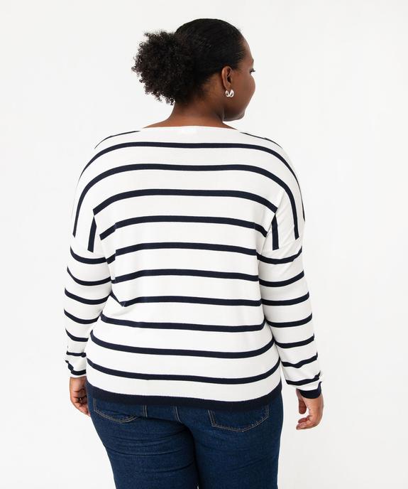 Pull fin à col V rayé femme grande taille vue3 - GEMO 4G GT - GEMO