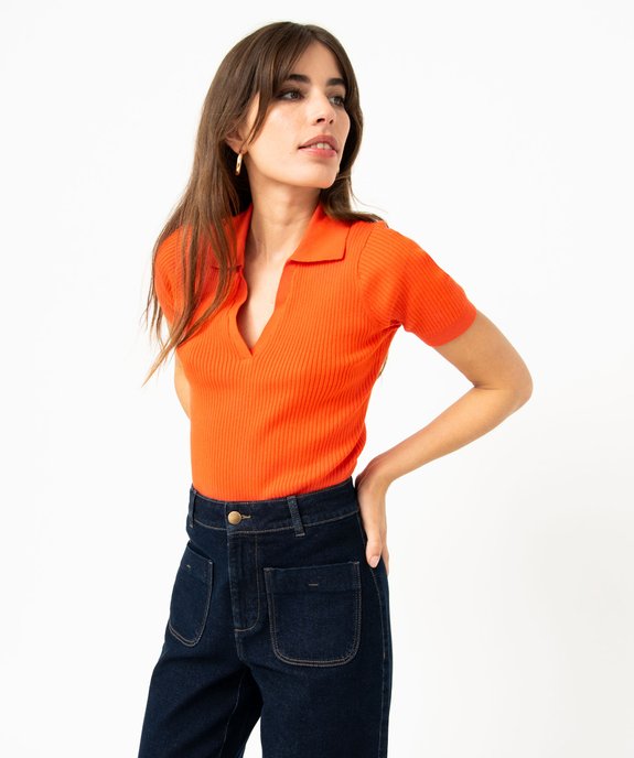 Pull à manches courtes et col V femme vue1 - GEMO(FEMME PAP) - GEMO